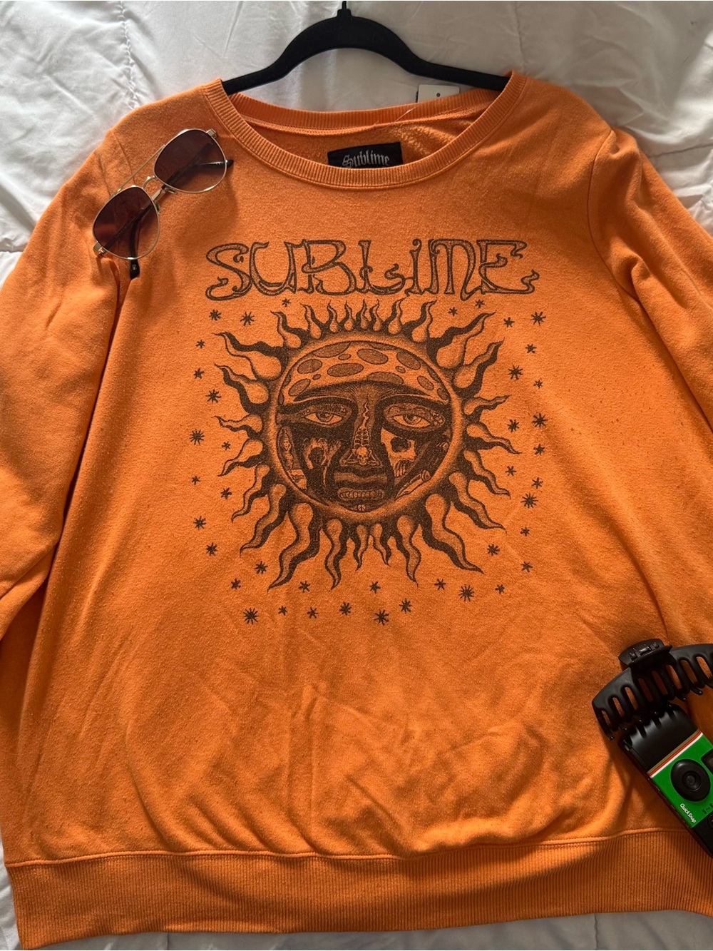 Orange Graphic Crewneck Sweatshirt -